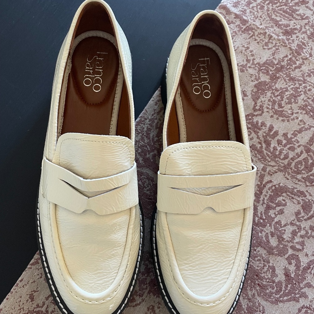 Franco Sarto Cream Leather Penny Loafers